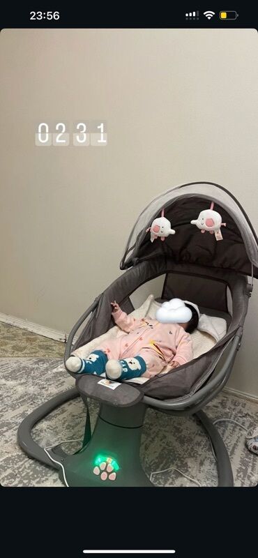 электронная люлка: Детский шезлонг, Электронная, Другой материал, цвет - Серый