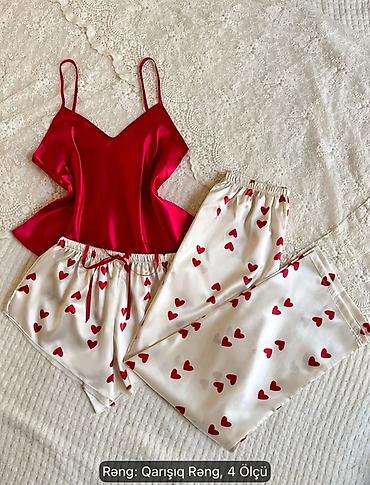 kisi alt geyimleri: Üçlü atlas pijama dəsti – qarışıq rəng Dəstə daxildir: Pijama üstü — 1