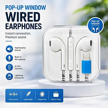 iphone qulaqlıq simli: POP-UP WINDOW WIRED EARPHONES - Ani qoşulma, premium səs - Yüksək — 1