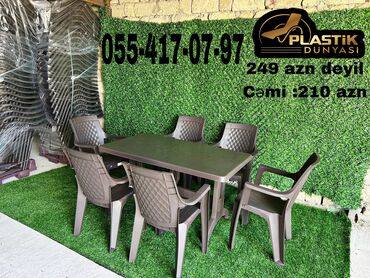 Masa və oturacaq dəstləri: Balkon üçün, Açılmayan, Dördbucaq masa, 6 stul