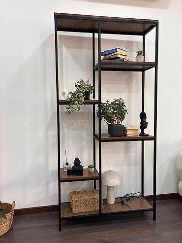 etirsah bitkisi: Sənaye stilində çoxsəviyyəli rəf sistemi - Material: qara metal — 1