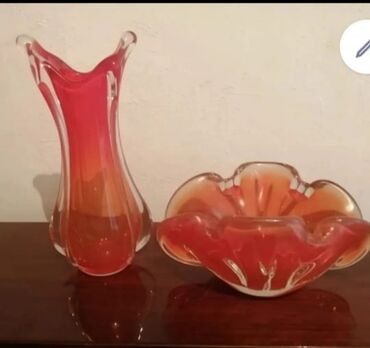 ваза для фруктов богемия: Ваза для цветов, конфетница цветное стекло,без