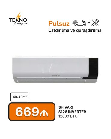 Kondisionerlər: Kondisioner Shivaki, 40-45 kv. m, Split sistem, Kredit yoxdur, Pulsuz quraşdırılma