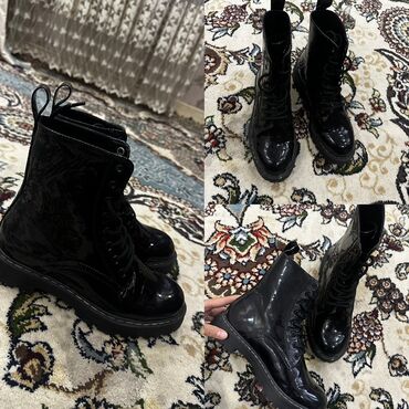 керзовые сопоги: Черные лакированные берцы/полусапоги на шнуровке - Сезон lalafo.kg да керзовые сопоги: Черные лакированные берцы/полусапоги на шнуровке - Сезон