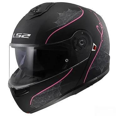 10 cm: LS2 modularna motociklistička kaciga – crna mat sa roze detaljima i — 5