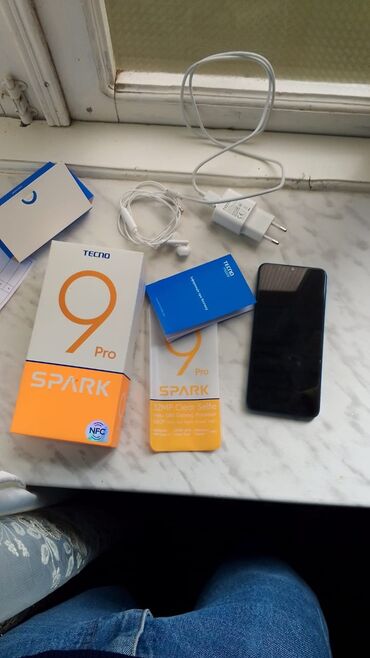 ağ evdəki telefon: Tecno Spark 9 Pro, 128 GB, rəng - Göy, Barmaq izi, İki sim kartlı, Sənədlərlə