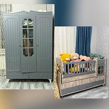 Uşaq otağı üçün dəst: 3 qapılı qarderob + beşik/transformer çarpayı -