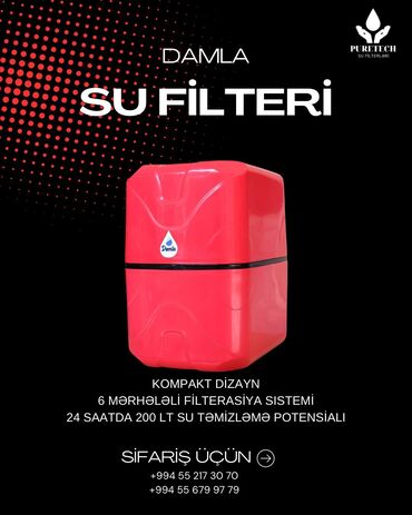 Su filtrləri: Puretech su filtrləri üçün kartriclər dəsti. Dəstdə 3 önləyici filtr — 16