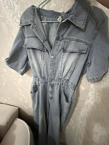 tulum cins: Denim kombinezon - Material: açıq mavi yuyulmuş denim (pambıq — 2