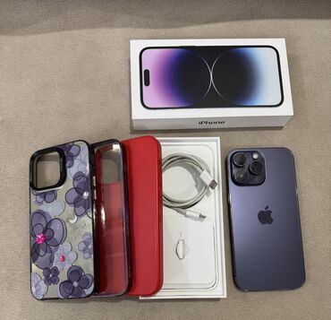 iphone 14 pro dubay: IPhone 14 Pro Max, 128 GB, Deep Purple, Barmaq izi, Simsiz şarj, Face ID