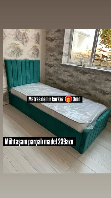 железная кровать односпальная: Təknəfərlik çarpayı, Matras ilə