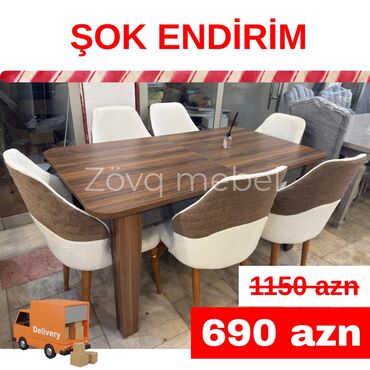 Masa və oturacaq dəstləri: Qonaq otağı üçün, Yeni, Açılan, Kvadrat masa, 6 stul — 4