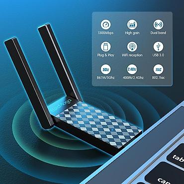 Modemi, ruteri i mrežni uređaji: USB Wi‑Fi adapter ElecMoga sa dvostrukom antenom i pojačanjem 5 dBi - — 5