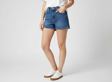 krótkie spodenki jeansowe damskie z wysokim stanem: DENIM JEANS, Szorty damskie, rozmiar S