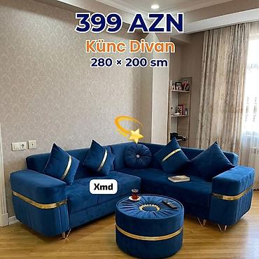 saloglu kunc divanlar: Künc divan – 280 × 200 sm Qiymət: 399 AZN - Şık, tünd mavi rəngdə — 1