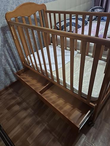 Манежи-кровати: Детская кровать 0+дерево 100% матрас намотрасник пуховые одеяло+ at lalafo.kg — 2 Манежи-кровати: Детская кровать 0+дерево 100% матрас намотрасник пуховые одеяло+ — 2