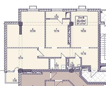 950: 3 комнаты, 97 м², Пишпек Элитка, 11 этаж, ПСО (под самоотделку) — 2