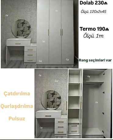 kiçik stol: Yataq otağı mebel dəsti - Dolab: 3 qapılı, rəf və asılqan bölməsi — 1