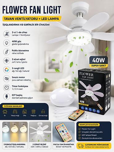 tavan sərinkeş: Patrona bağlanan Pultlu Tavan sərinkeşi + LED Lampa (40W) 52sm . ❄️ — 3