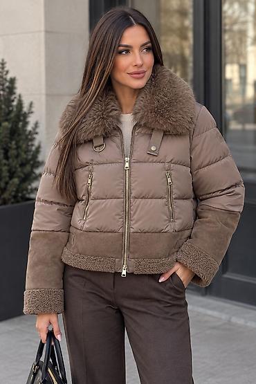 dormeo deka: Ženska zimska jakna – kratki puffer/bomber kroj u toploj taupe/smeđoj — 1