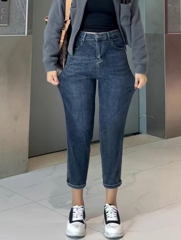 женские джинсы на резинке: Прямые, Высокая талия