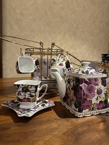 çay servisi: Çay dəsti, rəng - Bənövşəyi, Farfor, 6 nəfərlik — 2