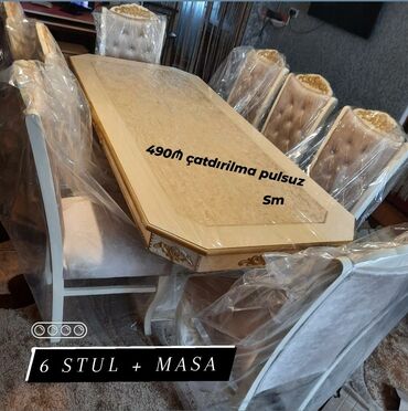 Sifarişlə masa və oturacaq dəstləri: Dördbucaq masa, Qonaq otağı üçün, Zəmanətli — 4