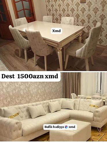 stol gence: Zərif krem rəngində mebel dəsti - Qonaq otağı üçün yumşaq künc divan — 1