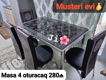 masa stul: Mətbəx üçün, Dördbucaq masa, 4 stul