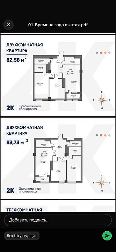 four seasons: 2 комнаты, 83 м², Элитка, 14 этаж, ПСО (под самоотделку) — 3