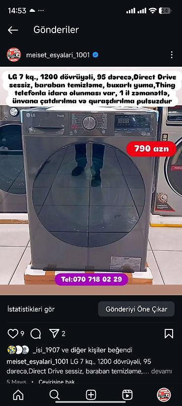 Paltaryuyan maşınlar: Paltaryuyan maşın LG, 7 kq, Avtomat, Qurutmasız — 5