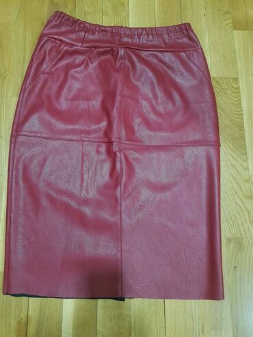 teksas suknje midi: Nova bordo kozna suknja do kolena, ima elastina i gumu u struku, vel M
