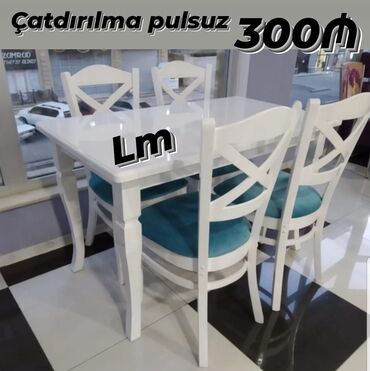 bez materiallı stol: Mətbəx üçün, Yeni, Açılmayan, Dördbucaq masa, 4 stul, Azərbaycan