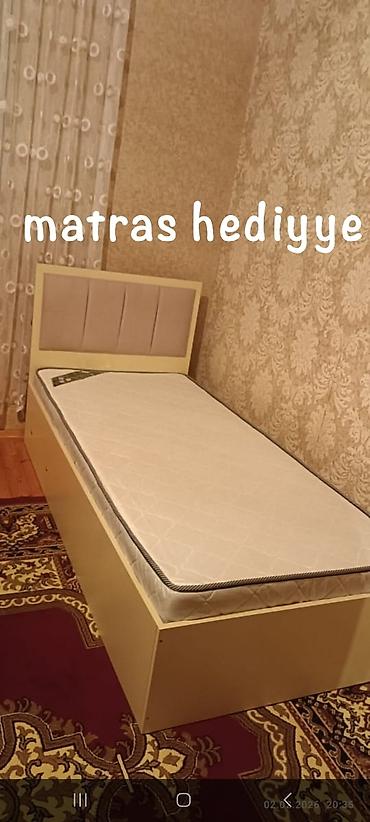 Ev üçün mebel: Tek nəfərlik çarpayı – metal karkaslı, yumşaq başlıqla - Ölçü — 3