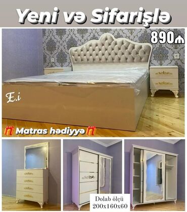 ikinəfərlik yataq: *Yataq dəsti Kupe Dolabla 890Azn 💥* ✔️Rəng seçimi var *🎁Matras