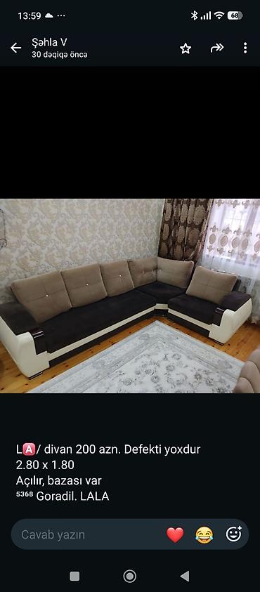 Divanlar: Künc divan, İşlənmiş, Açılan, Bazalı, Parça, Çatdırılma yoxdur — 1
