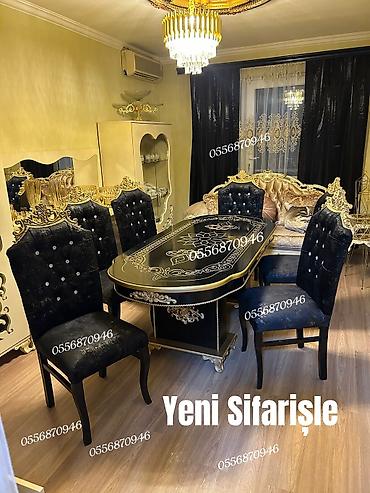 ders masa: Qonaq otağı üçün, Yeni, Açılmayan, Oval masa, 6 stul — 2