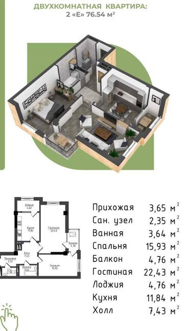 Продажа квартир: 2 комнаты, 76 м², Элитка, 10 этаж, ПСО (под самоотделку)