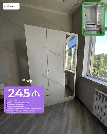 3 qapılı geyim dolabı - Ölçü: D 47 × H 200 × E 120 sm - Material: 18