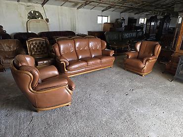 Stilske garniture: Kožna garnitura za dnevni boravak – set 1 - Sastav: trosed sa tri — 7