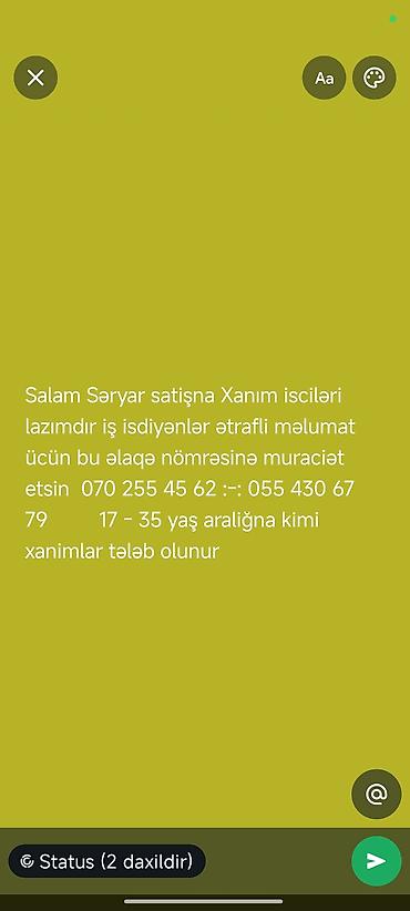 anbar işçisi: Satış məsləhətçisi tələb olunur, Yalnız qadınlar üçün, 18-29 yaş, Təcrübəsiz — 1