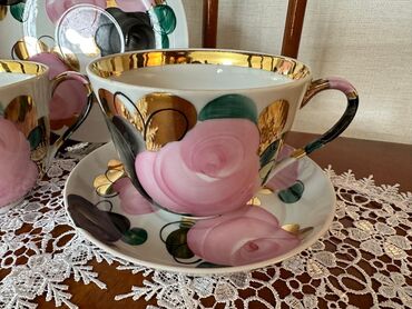 Наборы посуды: Чайные пары - гиганты "Агашки", "Золотое яблоко" производства Дулёво