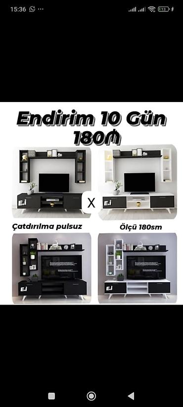 polkali skaf: TV stend/divar modulu dəsti - Rəng variantları: qara-ağ kombinləri - — 1