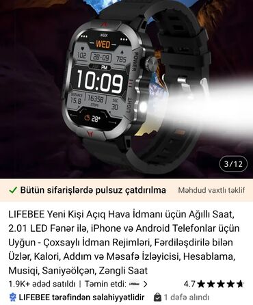 Smart saatlar: Yeni, Smart saat, Sensor ekran, rəng - Qara