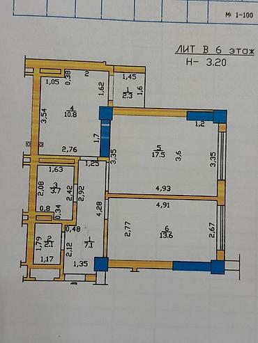 800: 1 комната, 58 м², Джал-15 Элитка, 6 этаж, ПСО (под самоотделку) — 2