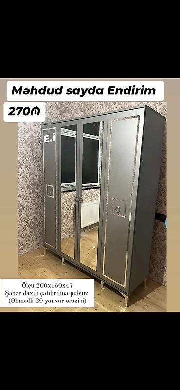 işlənmiş mebel alan: *4 qapılı dolab Endirim 270AZN💥* ▫️Rəng seçimi var ▫️Şəhər daxili — 4
