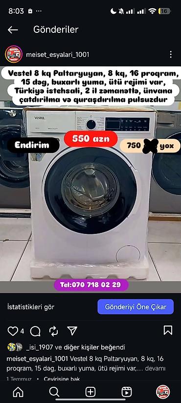 Paltaryuyan maşınlar: Paltaryuyan Anbardan satiş.Qimətlər aşagida qeyd olunub.Ünvana — 82