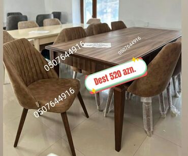 Masa və oturacaq dəstləri: Qonaq otağı üçün, Yeni, Açılmayan, Dördbucaq masa, 8 stul — 2