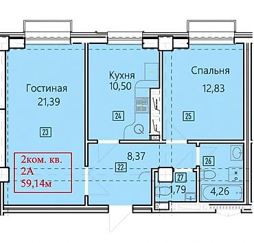 2 bedroom: 2 комнаты, 59 м², Южная Магистраль Элитка, 4 этаж, ПСО (под самоотделку) — 3