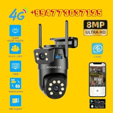 Videomüşahidə: 4G Sim Camera Dual lens,8MP 1080P Ultra HD PTZ Gecə Görünüşü Hərəkət